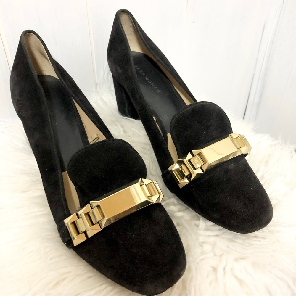 Zara Faux Suede Black Mules with Heels Size 41